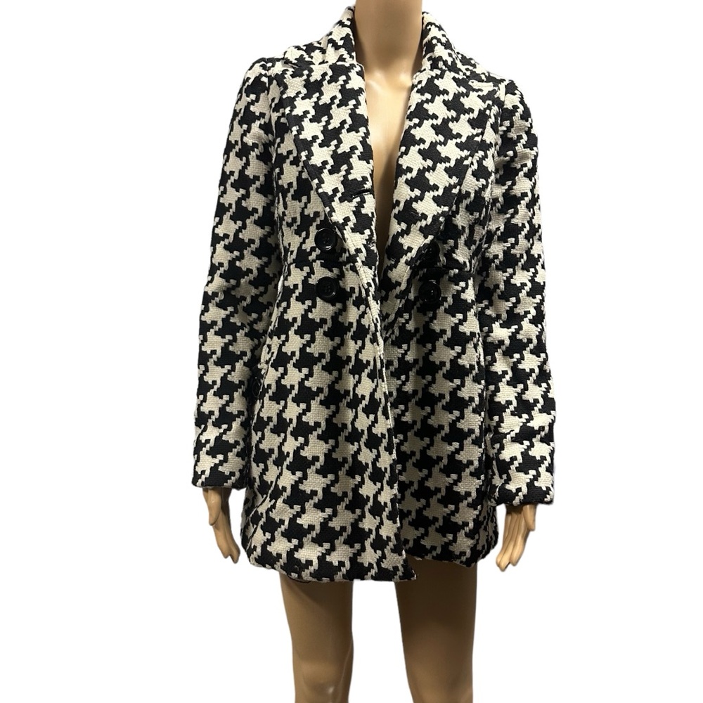 Candies Vintage Houndstooth Double Breasted Pea Coat Bow Back Pockets Medium